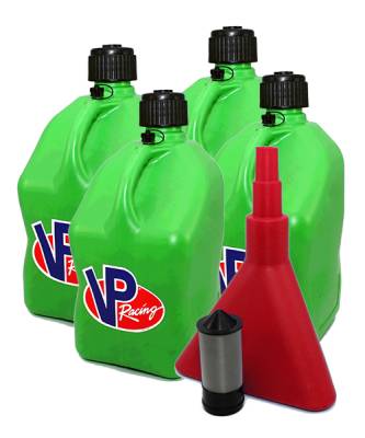 VP Racing 4-Pack Square Fuel Jugs with Funnel and Filter - GREEN