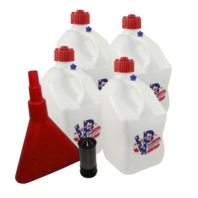 VP Racing 4-Pack Square Fuel Jugs with Funnel and Filter - PATRIOT