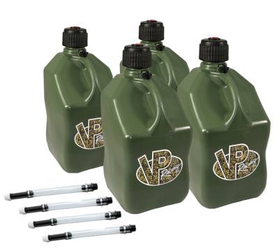 VP Racing Square Fuel Jug Gas Can 4 Pack + 4 Fill Hoses - CAMO