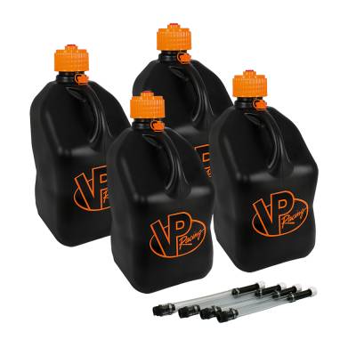 VP Racing Square Fuel Jug Gas Can 4 Pack + 4 Fill Hoses - V TWIN