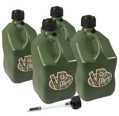 VP Racing 4-Pack Square Fuel Jugs with extra Cap and Filler Hose -CAMO