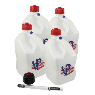 VP Racing 4-Pack Square Fuel Jugs with extra Cap and Filler Hose -PATRIOT