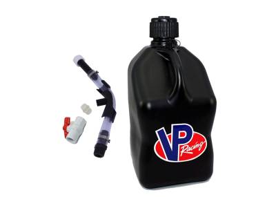 VP Racing Square Fuel Jug with Hose, Bender, and Ball Valve - BLACK