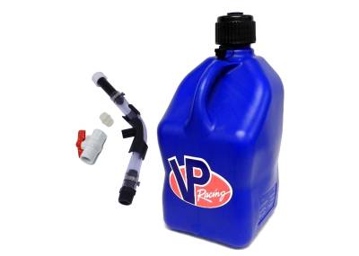 VP Racing Square Fuel Jug with Hose, Bender, and Ball Valve - BLUE