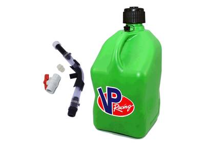 VP Racing Square Fuel Jug with Hose, Bender, and Ball Valve - GREEN