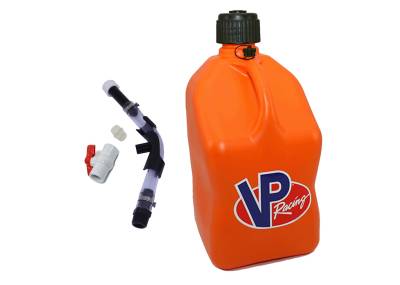 VP Racing Square Fuel Jug with Hose, Bender, and Ball Valve - ORANGE