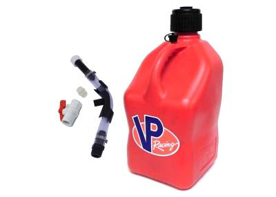 VP Racing Square Fuel Jug with Hose, Bender, and Ball Valve - RED