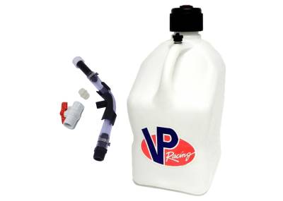 VP Racing Square Fuel Jug with Hose, Bender, and Ball Valve - WHITE