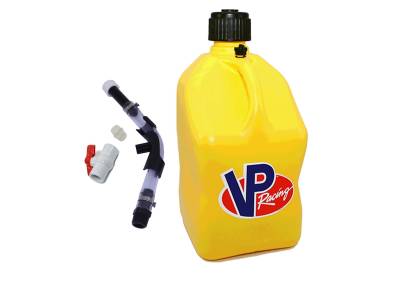 VP Racing Square Fuel Jug with Hose, Bender, and Ball Valve - YELLOW