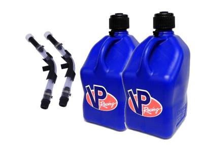 VP Fuel 2 Pack 5 Gallon Fuel Cans + 2 Hoses and Benders - BLUE