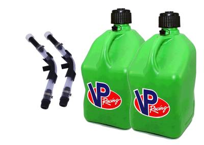 VP Fuel 2 Pack 5 Gallon Fuel Cans + 2 Hoses and Benders - GREEN