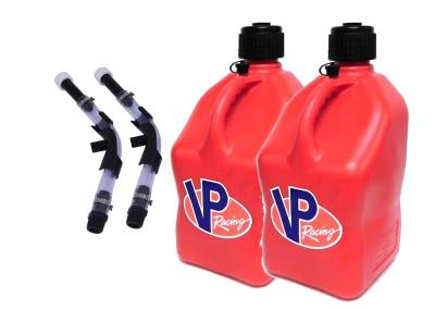 VP Fuel 2 Pack 5 Gallon Fuel Cans + 2 Hoses and Benders - RED