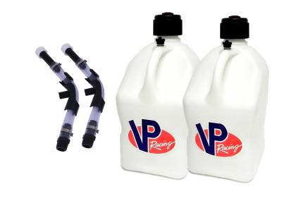 VP Fuel 2 Pack 5 Gallon Fuel Cans + 2 Hoses and Benders - WHITE