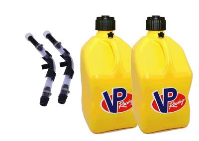VP Fuel 2 Pack 5 Gallon Fuel Cans + 2 Hoses and Benders - YELLOW