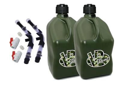 VP Fuel 2 Pack 5 Gallon Fuel Cans + 2 Hoses, Benders, and Ball Valves - CAMO