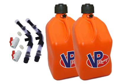 VP Fuel 2 Pack 5 Gallon Fuel Cans + 2 Hoses, Benders, and Ball Valves - ORANGE