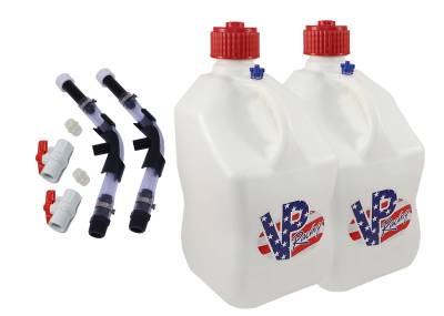 VP Fuel 2 Pack 5 Gallon Fuel Cans + 2 Hoses, Benders, and Ball Valves - PATRIOT