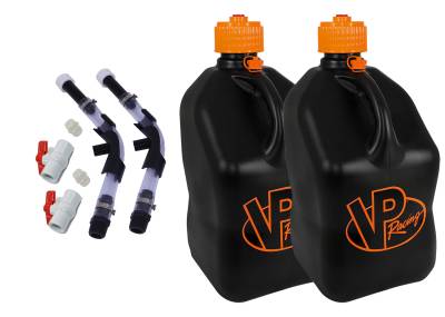 VP Fuel 2 Pack 5 Gallon Fuel Cans + 2 Hoses, Benders, and Ball Valves - V TWIN