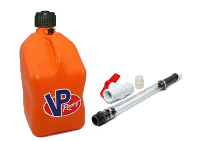 VP Racing Square Fuel Jug with Hose and Ball Valve - ORANGE