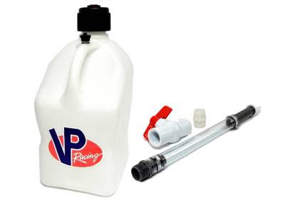 VP Racing Square Fuel Jug with Hose and Ball Valve - WHITE