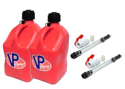 Fuel Components - Fuel Jugs and Funnels  - 2- 5 Gallon Race Fuel Jugs with 2 Hoses and Ball Valves
