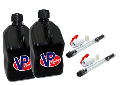 2 VP Racing Square Fuel Jugs with 2 Hoses and Ball Valves - BLACK