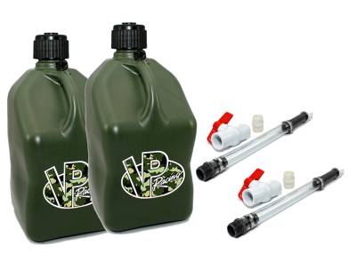 2 VP Racing Square Fuel Jugs with 2 Hoses and Ball Valves - CAMO