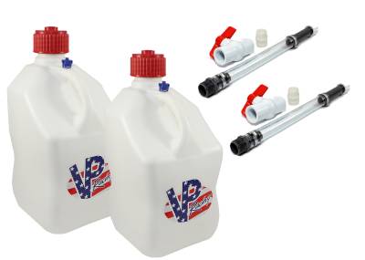 2 VP Racing Square Fuel Jugs with 2 Hoses and Ball Valves - PATRIOT