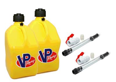 2 VP Racing Square Fuel Jugs with 2 Hoses and Ball Valves - YELLOW