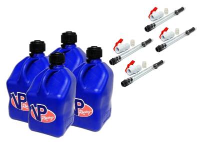VP Racing 4-Pack Square Fuel Jugs with 4 Hoses, and 4 Ball Valves - BLUE