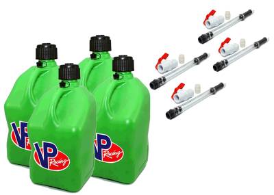VP Racing 4-Pack Square Fuel Jugs with 4 Hoses, and 4 Ball Valves - GREEN