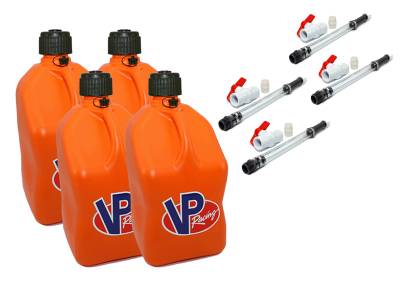 VP Racing 4-Pack Square Fuel Jugs with 4 Hoses, and 4 Ball Valves - ORANGE