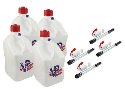 VP Racing 4-Pack Square Fuel Jugs with 4 Hoses, and 4 Ball Valves - PATRIOT