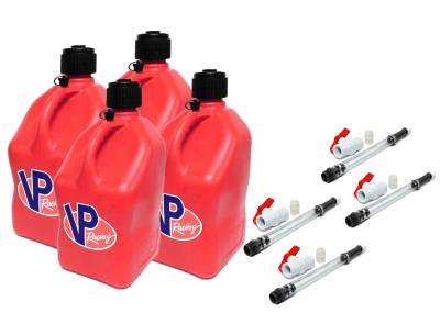 VP Racing 4-Pack Square Fuel Jugs with 4 Hoses, and 4 Ball Valves - RED