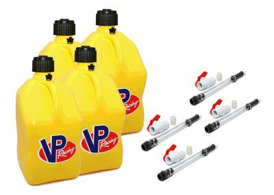 VP Racing 4-Pack Square Fuel Jugs with 4 Hoses, and 4 Ball Valves - YELLOW