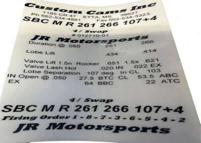 Custom Cams Inc - Custom Cams Roller Camshaft   SBCMR261/266-107+4 - Image 2
