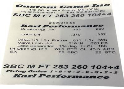 Custom Cams Inc - Custom Cams Mechanical Flat Tappet Camshaft 253/260-104+4 - Image 2