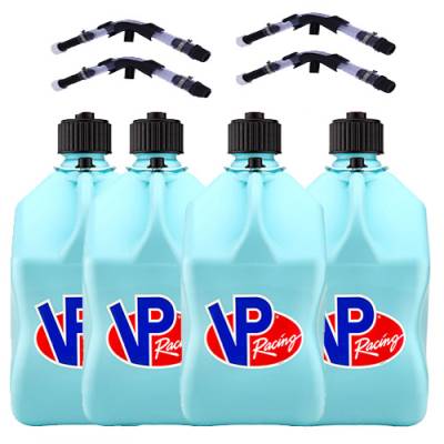 VP Racing 4-Pack Square Fuel Jugs with 4 Hoses and 4 Benders - SKY BLUE