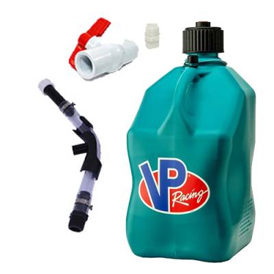 VP Racing Square Fuel Jug with Hose, Bender, and Ball Valve - CARIBBEAN BLUE