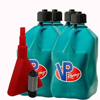 VP Racing 4-Pack Square Fuel Jugs with Funnel and Filter - CARIBBEAN BLUE