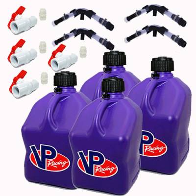 VP Racing 4-Pack Square Fuel Jugs with 4 Hoses, 4 Benders, and 4 Ball Valves - PURPLE