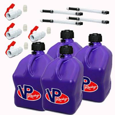 VP Racing 4-Pack Square Fuel Jugs with 4 Hoses, and 4 Ball Valves - PURPLE